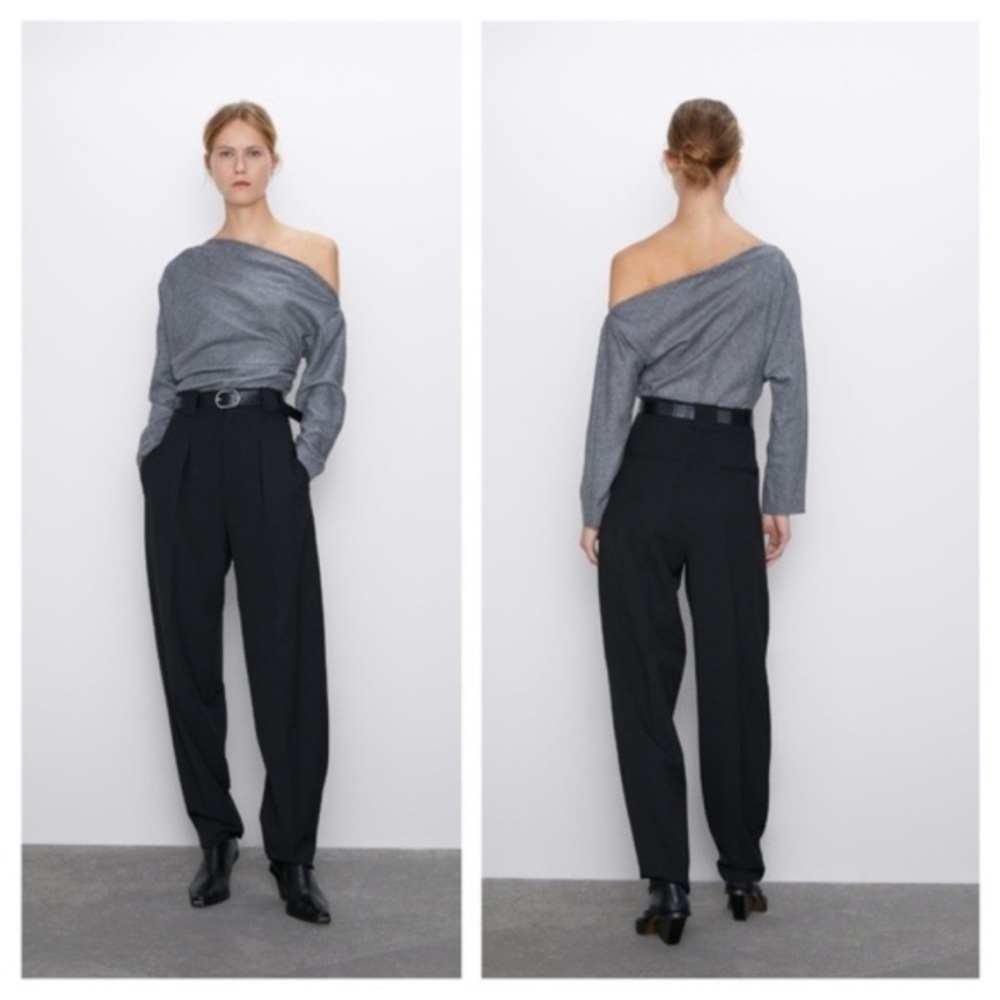 BNWT ZARA off shoulder grey long sleeve top - Picture 2 of 7
